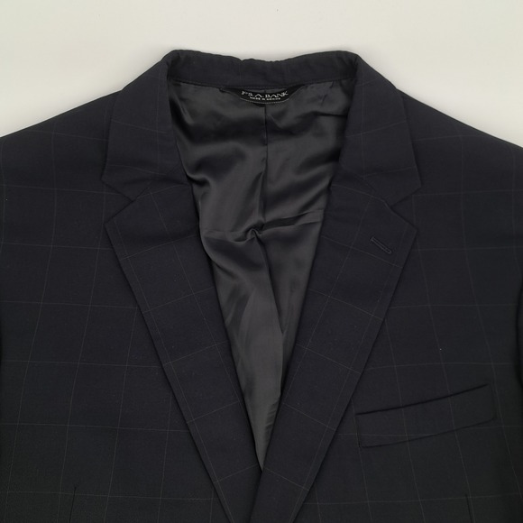 Jos A Bank Mens Navy 46L Blue Windowpane 100% Wool 2-Piece Suit Pants 40x31 - Picture 3 of 16